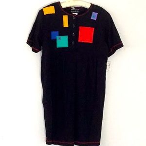 Dax & Coe Black Cotton Vintage Sleepwear Shoulder Pads Bohemian Whimsical USA